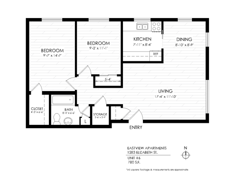 A black and white image of a floor plan for an apartment.
